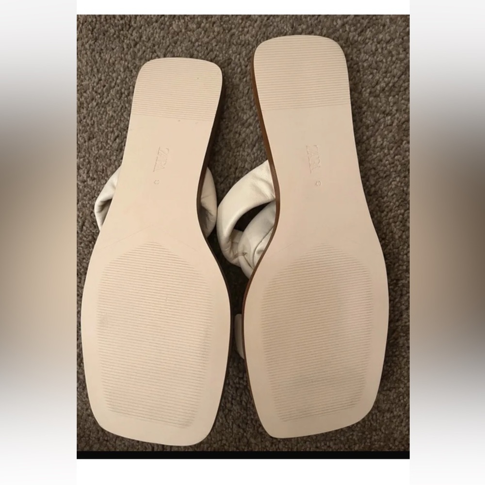 New Zara leather off white padded flat slider sandals size 7 40 - Picture 4 of 4